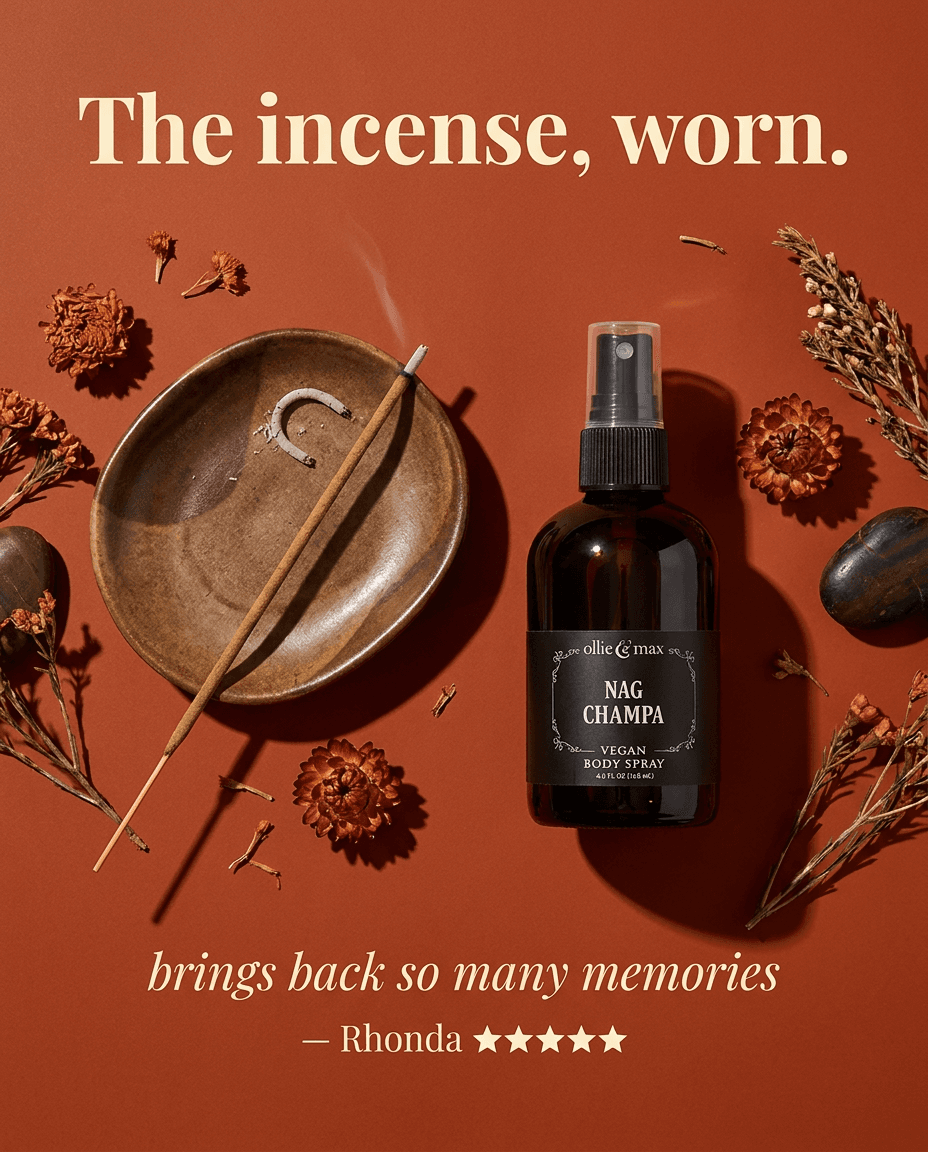 Product shot ad for Spirit Nest: The incense, worn.