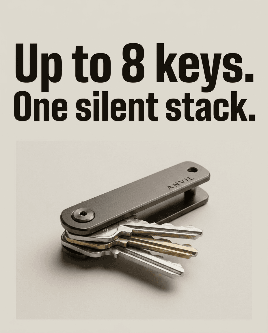 Bold claim ad for Anvil Supply Co.: Carry less. Keep every key.