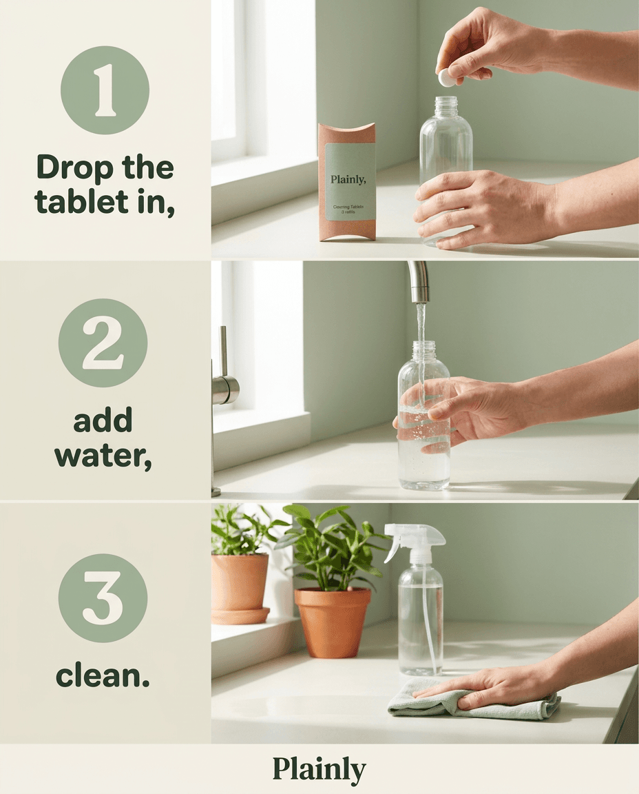 How it works ad for Plainly: One tablet = one bottle